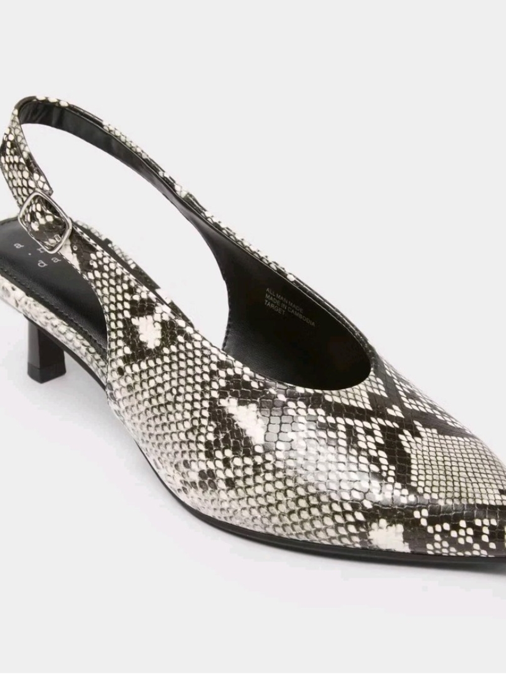 Women's Black & White Snake-Print Samantha Heels Memory Foam Insole- A New Day